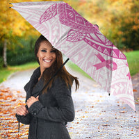Breast Cancer Awareness Umbrella Pink Ribbon Turtle Polynesian Pattern White LT22 - Polynesian Pride