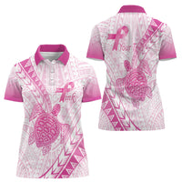 Breast Cancer Awareness Personalised Women Polo Shirt Pink Ribbon Turtle Polynesian Pattern White