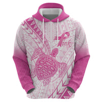 Breast Cancer Awareness Personalised Zip Hoodie Pink Ribbon Turtle Polynesian Pattern White