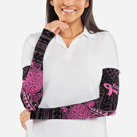Breast Cancer Awareness Personalised Arm Sleeves Pink Ribbon Turtle Polynesian Pattern Black