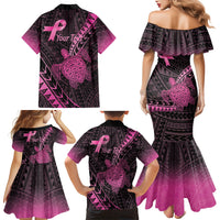 Breast Cancer Awareness Personalised Family Matching Mermaid Dress and Hawaiian Shirt Pink Ribbon Turtle Polynesian Pattern Black LT22 - Polynesian Pride