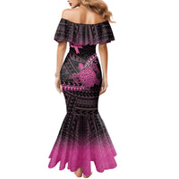 Breast Cancer Awareness Personalised Family Matching Mermaid Dress and Hawaiian Shirt Pink Ribbon Turtle Polynesian Pattern Black LT22 - Polynesian Pride