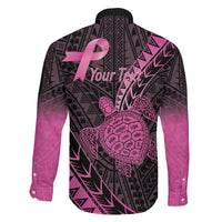 Breast Cancer Awareness Personalised Family Matching Short Sleeve Bodycon Dress and Hawaiian Shirt Pink Ribbon Turtle Polynesian Pattern Black LT22 - Polynesian Pride