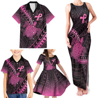 Breast Cancer Awareness Personalised Family Matching Tank Maxi Dress and Hawaiian Shirt Pink Ribbon Turtle Polynesian Pattern Black LT22 - Polynesian Pride