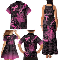 Breast Cancer Awareness Personalised Family Matching Tank Maxi Dress and Hawaiian Shirt Pink Ribbon Turtle Polynesian Pattern Black LT22 - Polynesian Pride
