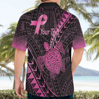 Breast Cancer Awareness Personalised Hawaiian Shirt Pink Ribbon Turtle Polynesian Pattern Black