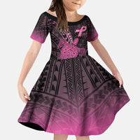 Breast Cancer Awareness Personalised Kid Short Sleeve Dress Pink Ribbon Turtle Polynesian Pattern Black