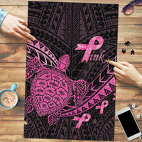 Breast Cancer Awareness Puzzle Pink Ribbon Turtle Polynesian Pattern Black