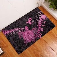 Breast Cancer Awareness Rubber Doormat Pink Ribbon Turtle Polynesian Pattern Black