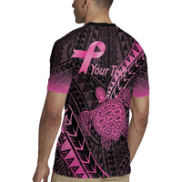Breast Cancer Awareness Personalised Rugby Jersey Pink Ribbon Turtle Polynesian Pattern Black