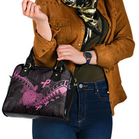 Breast Cancer Awareness Shoulder Handbag Pink Ribbon Turtle Polynesian Pattern Black
