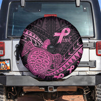 Breast Cancer Awareness Spare Tire Cover Pink Ribbon Turtle Polynesian Pattern Black