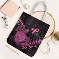 Breast Cancer Awareness Tote Bag Pink Ribbon Turtle Polynesian Pattern Black