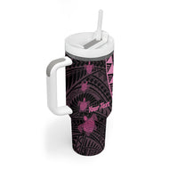 Breast Cancer Awareness Personalised Tumbler With Handle Pink Ribbon Turtle Polynesian Pattern Black
