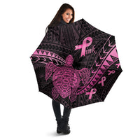 Breast Cancer Awareness Umbrella Pink Ribbon Turtle Polynesian Pattern Black