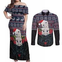 New Zealand Hei Tiki Christmas In July Couples Matching Off Shoulder Maxi Dress and Long Sleeve Button Shirt Pohutukawa Santa Xmas Polynesian Pattern