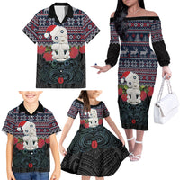 New Zealand Hei Tiki Christmas In July Family Matching Off The Shoulder Long Sleeve Dress and Hawaiian Shirt Pohutukawa Santa Xmas Polynesian Pattern