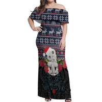 New Zealand Hei Tiki Christmas In July Off Shoulder Maxi Dress Pohutukawa Santa Xmas Polynesian Pattern LT22 Women Black - Polynesian Pride