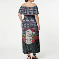 New Zealand Hei Tiki Christmas In July Off Shoulder Maxi Dress Pohutukawa Santa Xmas Polynesian Pattern LT22 - Polynesian Pride