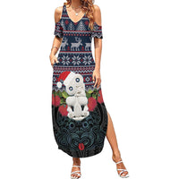 New Zealand Hei Tiki Christmas In July Summer Maxi Dress Pohutukawa Santa Xmas Polynesian Pattern LT22 Women Black - Polynesian Pride