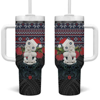 New Zealand Hei Tiki Christmas In July Tumbler With Handle Pohutukawa Santa Xmas Polynesian Pattern