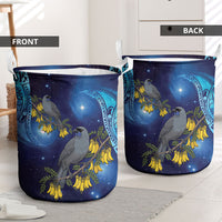 New Zealand Kokako Bird Laundry Basket Kowhai Galaxy Style Polynesian Pattern