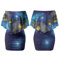 New Zealand Kokako Bird Couples Matching Off Shoulder Short Dress and Hawaiian Shirt Kowhai Galaxy Style Polynesian Pattern LT22 - Polynesian Pride