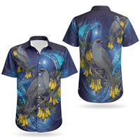 New Zealand Kokako Bird Couples Matching Short Sleeve Bodycon Dress and Hawaiian Shirt Kowhai Galaxy Style Polynesian Pattern LT22 - Polynesian Pride