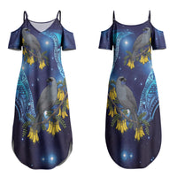 New Zealand Kokako Bird Couples Matching Summer Maxi Dress and Hawaiian Shirt Kowhai Galaxy Style Polynesian Pattern LT22 - Polynesian Pride
