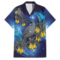 New Zealand Kokako Bird Family Matching Short Sleeve Bodycon Dress and Hawaiian Shirt Kowhai Galaxy Style Polynesian Pattern