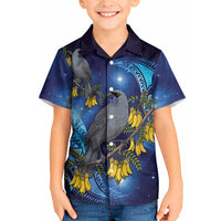 New Zealand Kokako Bird Kid Hawaiian Shirt Kowhai Galaxy Style Polynesian Pattern LT22 Kid Blue - Polynesian Pride