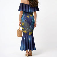 New Zealand Kokako Bird Mermaid Dress Kowhai Galaxy Style Polynesian Pattern LT22 - Polynesian Pride