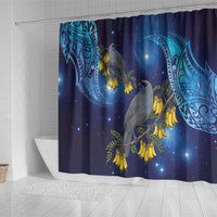 New Zealand Kokako Bird Shower Curtain Kowhai Galaxy Style Polynesian Pattern