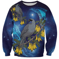 New Zealand Kokako Bird Sweatshirt Kowhai Galaxy Style Polynesian Pattern