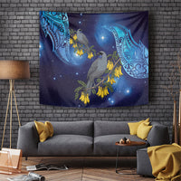 New Zealand Kokako Bird Tapestry Kowhai Galaxy Style Polynesian Pattern