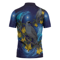 New Zealand Kokako Bird Zipper Polo Shirt Kowhai Galaxy Style Polynesian Pattern LT22 - Polynesian Pride