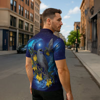New Zealand Kokako Bird Zipper Polo Shirt Kowhai Galaxy Style Polynesian Pattern LT22 - Polynesian Pride