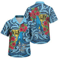 Personalised New Zealand Father's Day Family Matching Long Sleeve Bodycon Dress and Hawaiian Shirt Best Dad Trophy Red Rose Maori Pattern LT22 Son's Shirt Blue - Polynesian Pride