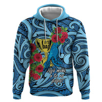 Personalised New Zealand Father's Day Hoodie Best Dad Trophy Red Rose Maori Pattern LT22 Pullover Hoodie Blue - Polynesian Pride