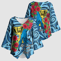 Personalised New Zealand Father's Day Kimono Sleeve Blouse Best Dad Trophy Red Rose Maori Pattern LT22 - Polynesian Pride
