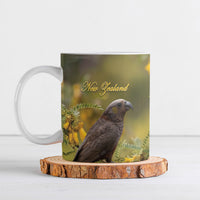 New Zealand Kaka Bird Ceramic Mug Kowhai Flower Landscape Style