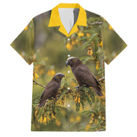New Zealand Kaka Bird Family Matching Off Shoulder Short Dress and Hawaiian Shirt Kowhai Flower Landscape Style LT22 Dad's Shirt - Short Sleeve Green - Polynesian Pride