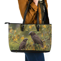 New Zealand Kaka Bird Leather Tote Bag Kowhai Flower Landscape Style LT22 - Polynesian Pride
