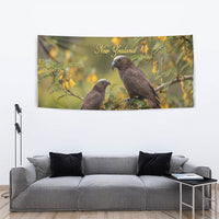 New Zealand Kaka Bird Tapestry Kowhai Flower Landscape Style