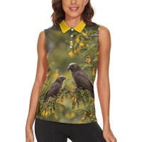 New Zealand Kaka Bird Women Sleeveless Polo Shirt Kowhai Flower Landscape Style LT22 - Polynesian Pride