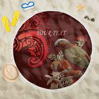 New Zealand Kaka Bird Personalised Beach Blanket Pohutukawa Matariki Maori Pattern