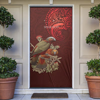 New Zealand Kaka Bird Personalised Door Cover Pohutukawa Matariki Maori Pattern LT22 Red - Polynesian Pride
