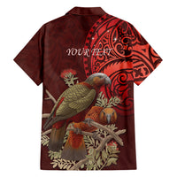 New Zealand Kaka Bird Personalised Family Matching Off The Shoulder Long Sleeve Dress and Hawaiian Shirt Pohutukawa Matariki Maori Pattern LT22 - Polynesian Pride