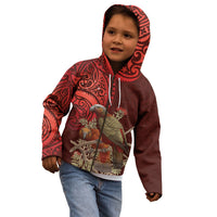 New Zealand Kaka Bird Personalised Kid Hoodie Pohutukawa Matariki Maori Pattern