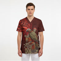 New Zealand Kaka Bird Personalised Scrub Top Pohutukawa Matariki Maori Pattern